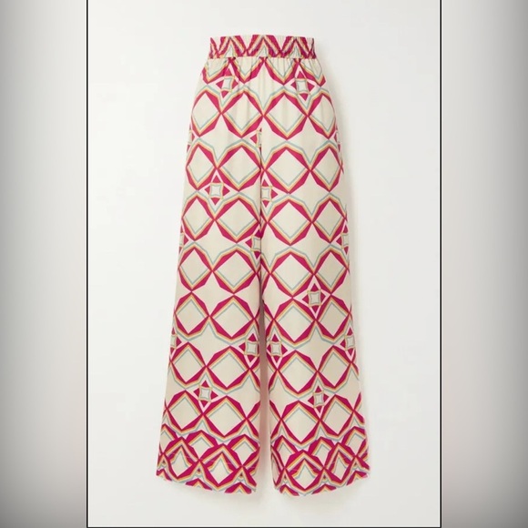 LA DOUBLEJ PALAZZO PANTS DIAMOND PRINT SILK TWILL - S - Picture 1 of 10